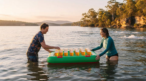 Unsinkable Floating Beer Pong Rack for Lake Use and Stability