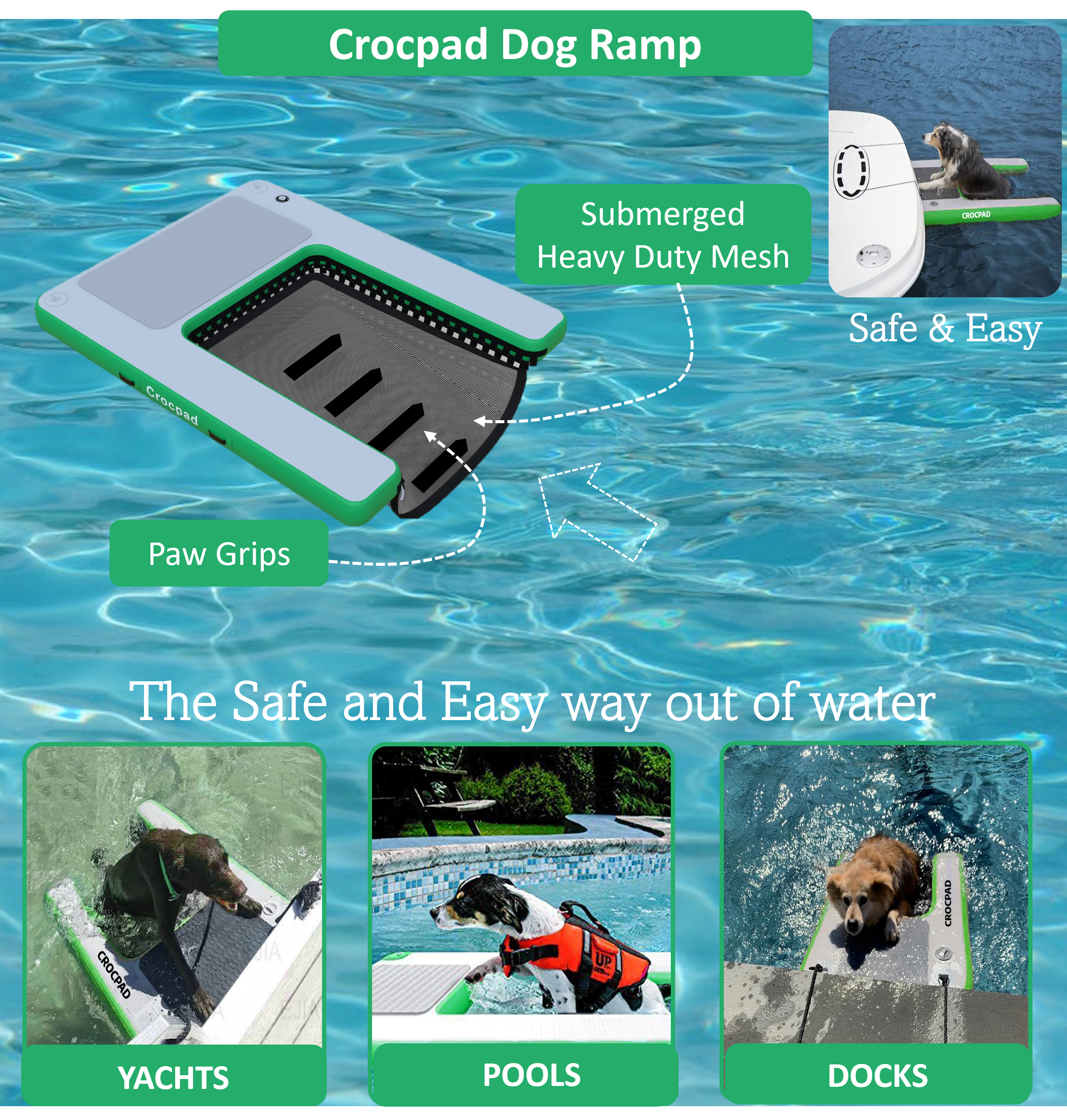 Crocpad Inflatable Dog Ramp for Boats, Pools and Docks